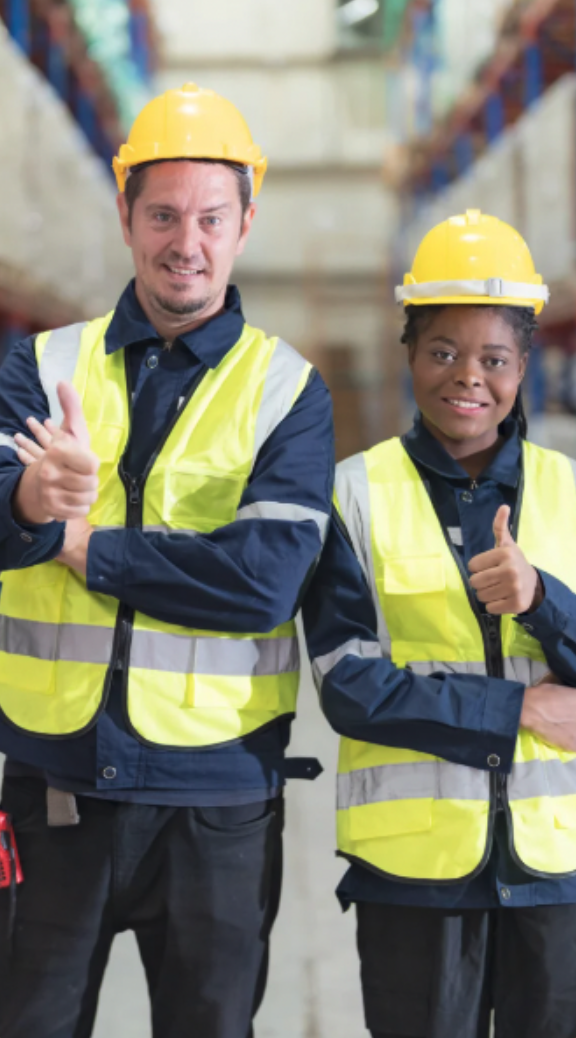 Two workers giving a thumbs up